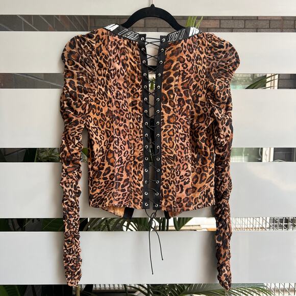 I AM GIA Leopard Long Sleeve Corset Top Size S - Picture 4 of 8